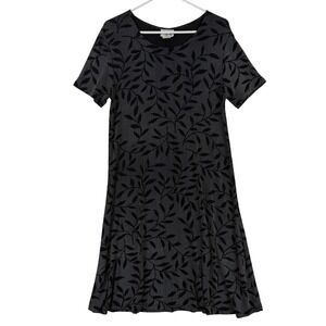 RM Hawaii Dress Womens Medium Black Floral A Line Short Sleeve Stretch USA